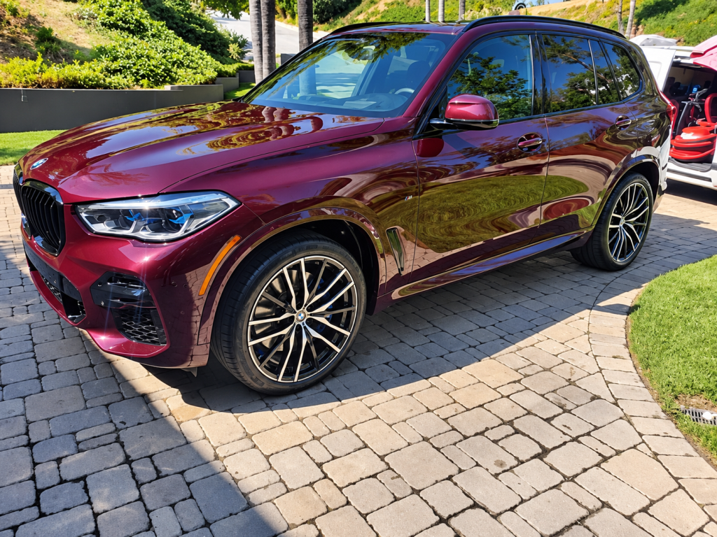 Polished burgundy BMW X5 in a driveway