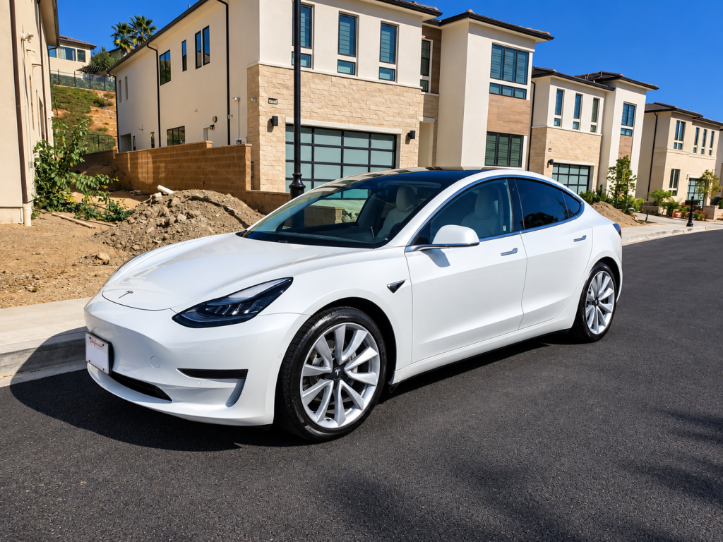Clean white Tesla exterior