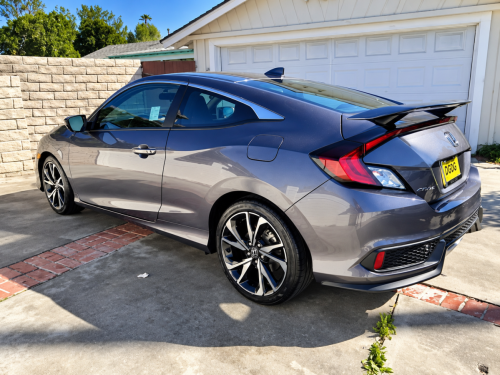 Metallic Gray Honda Coupe in Sunny Driveway