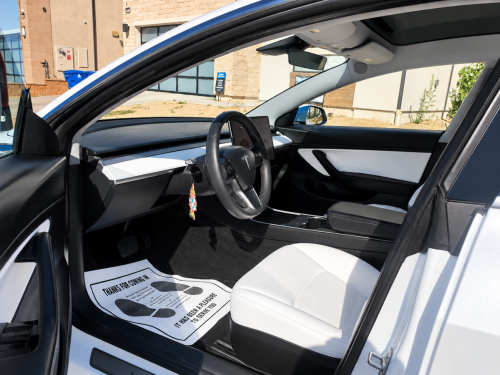 Sunny Tesla Interior at the Dealership